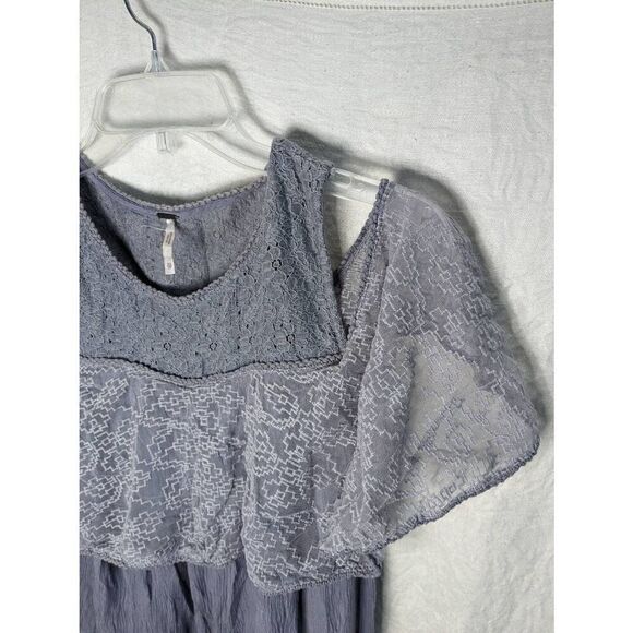 Free People Cold Shoulder Lace Boho Short Sleeve Blouse Top Lavender Purple XS - Picture 3 of 8